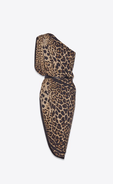 SAINT LAURENT Dresses Woman Long asymmetrical dress in crepe de chine with a leopard print b_V4